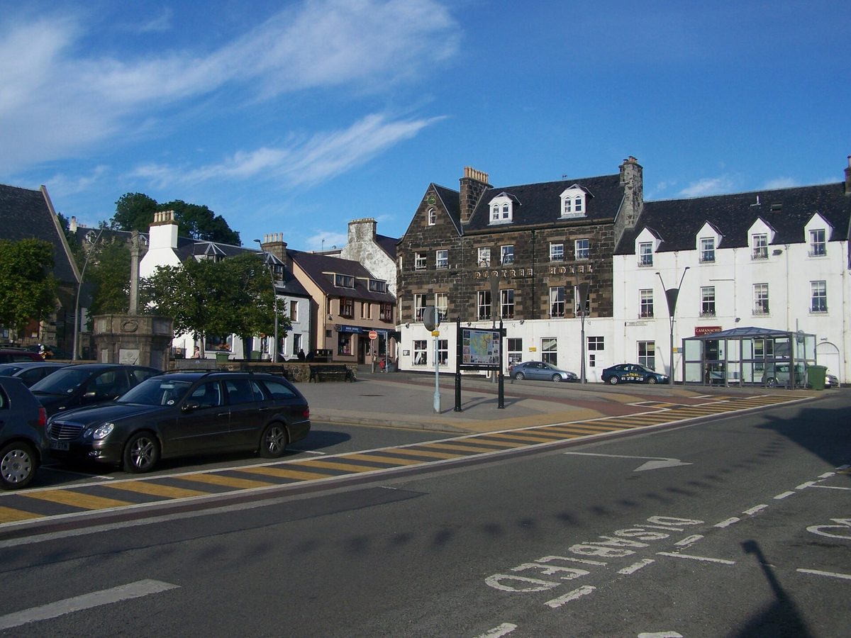 Somerled Square in Portree, the bus interchange and centre of the Isle of Skye's only town