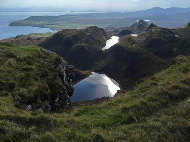 Loch Hasco and the smaller lochans caught among the slipped ground below the Quiraing