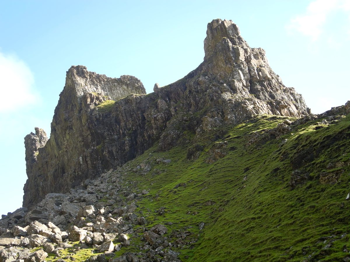 The Prison, the flat-topped rock buttress the Quiraing walk squeezes past