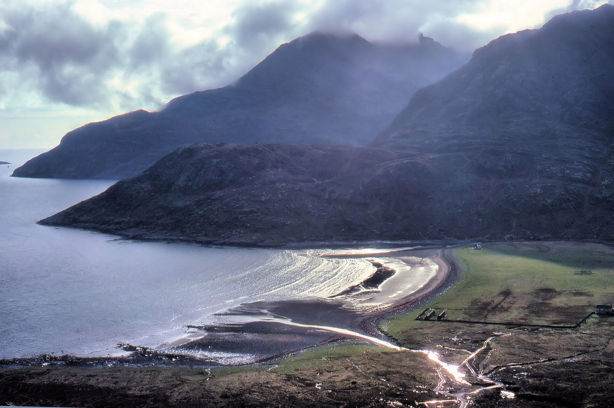 Camasunary bay on the Isle of Skye, where a free bothy sits behind the beach — a budget romantic night in Scotland