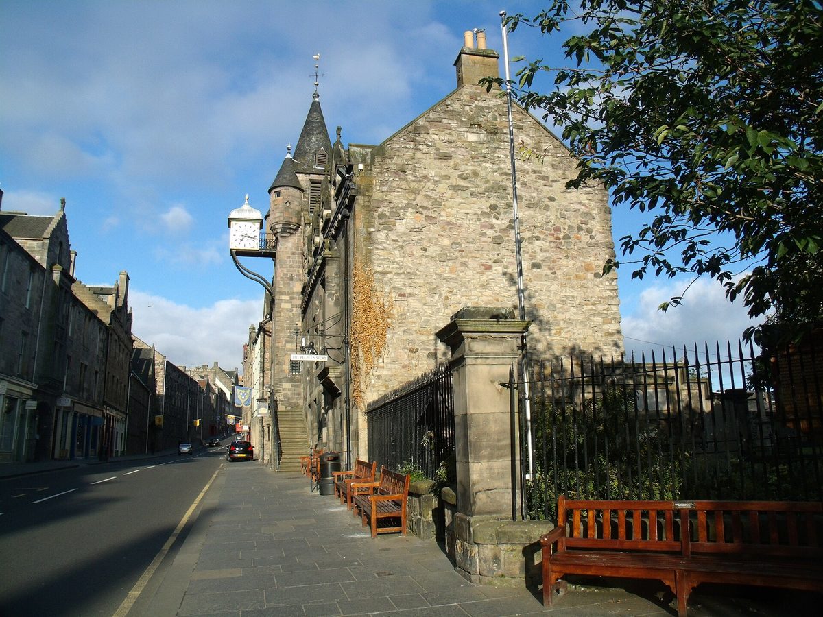 The Canongate Tolbooth and its projecting clock on the Canongate section of Edinburgh's Royal Mile