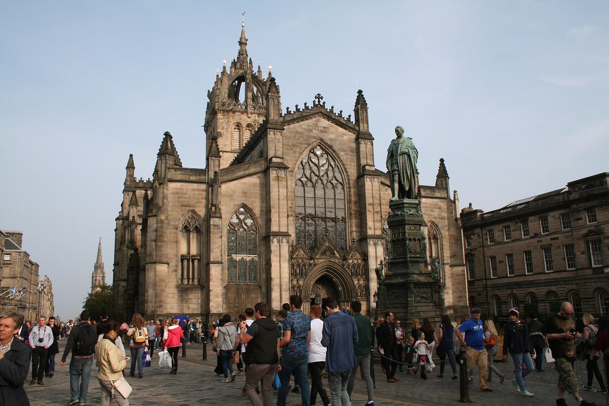 St Giles Cathedral and its crown spire on Parliament Square, the High Street section of the Royal Mile