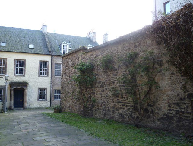 Tweeddale Court off the High Street, with a surviving stretch of Edinburgh's old town wall along one side