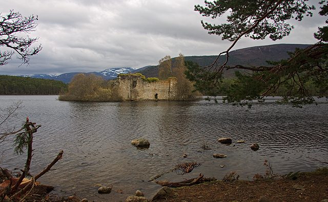 The ruined castle on its island in Loch an Eilein, Rothiemurchus, in the Cairngorms