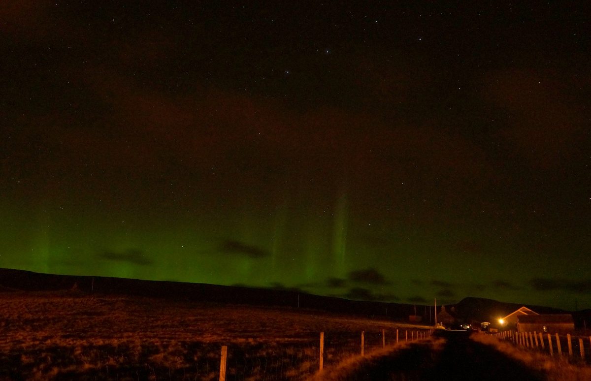 The aurora borealis seen from Baltasound on Unst, Shetland
