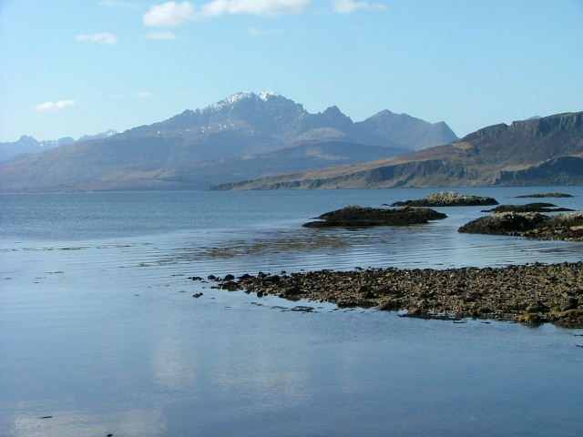 Snow lingering on the Cuillin, seen across the water from Ord on Skye