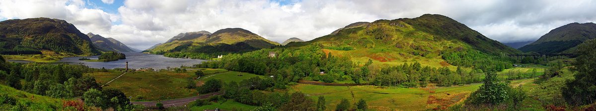 Glenfinnan and Loch Shiel, with the West Highland Line viaduct at the edge of the glen
