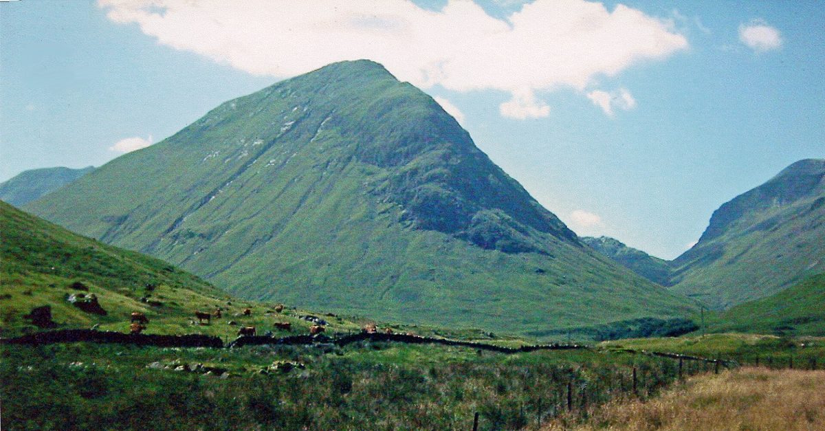 Mountains above the Pass of Glencoe, where Citylink coaches stop on the A82 for car-free travellers