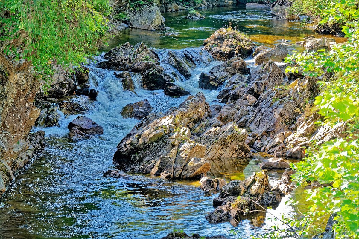 A rocky river near Braemar in upper Deeside, on the Snow Roads route through the Cairngorms