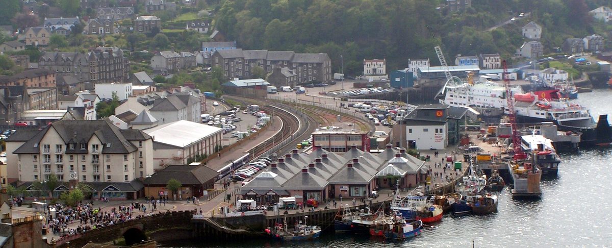 Oban harbour, ferry terminal and railway station at the end of the Argyll coastal drive
