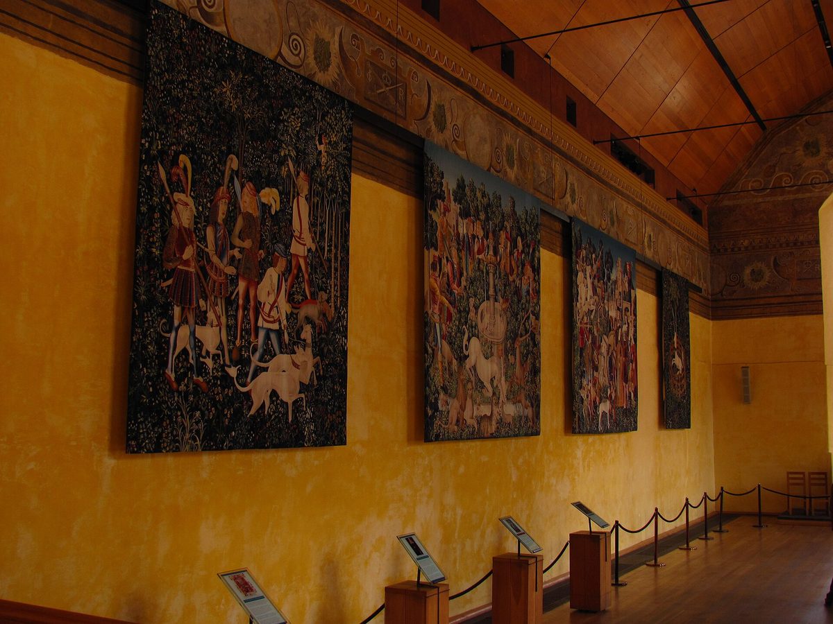 The Chapel Royal at Stirling Castle with its painted frieze and hanging woven panels