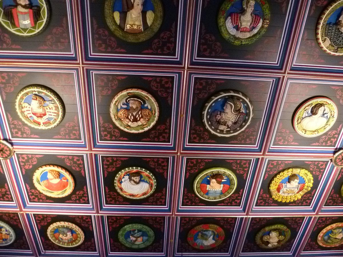 Painted replica Stirling Heads on the ceiling of the King's Presence Chamber at Stirling Castle