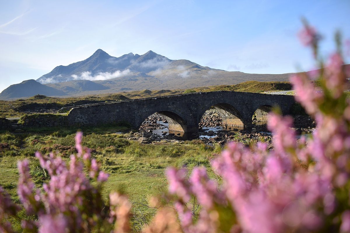 Sligachan old bridge below Sgurr nan Gillean, the junction at the centre of the Isle of Skye