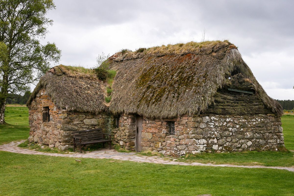Leanach Cottage, the turf-and-thatch cottage standing on Culloden Moor