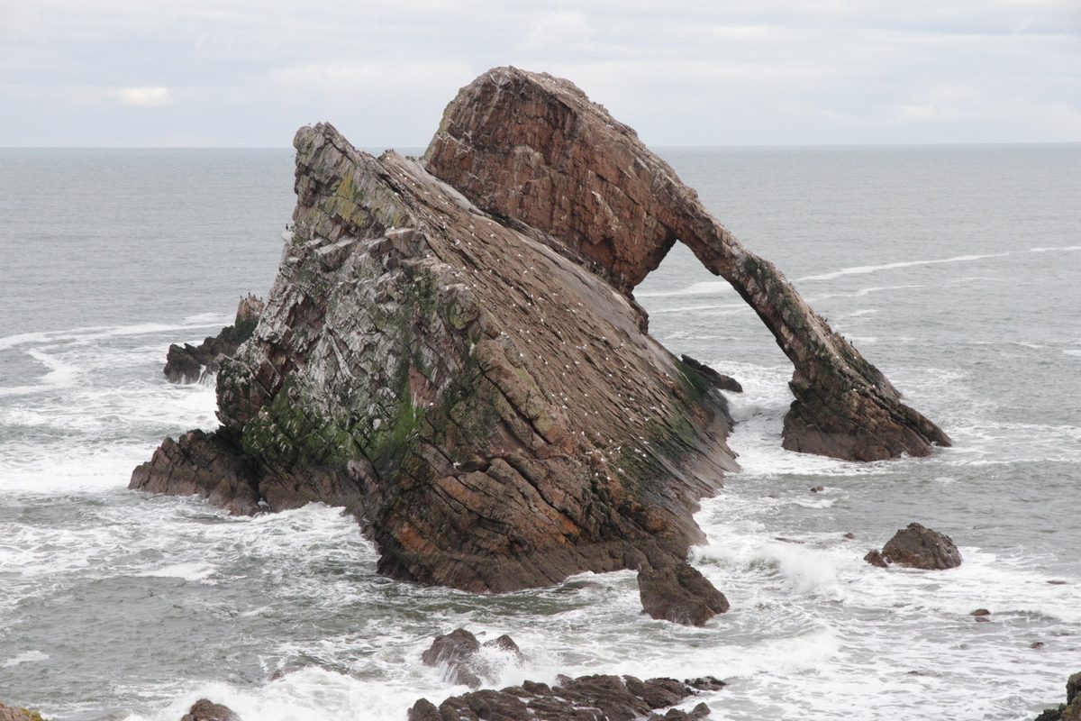 Bow Fiddle Rock sea arch at Portknockie on the Moray coast east of Inverness