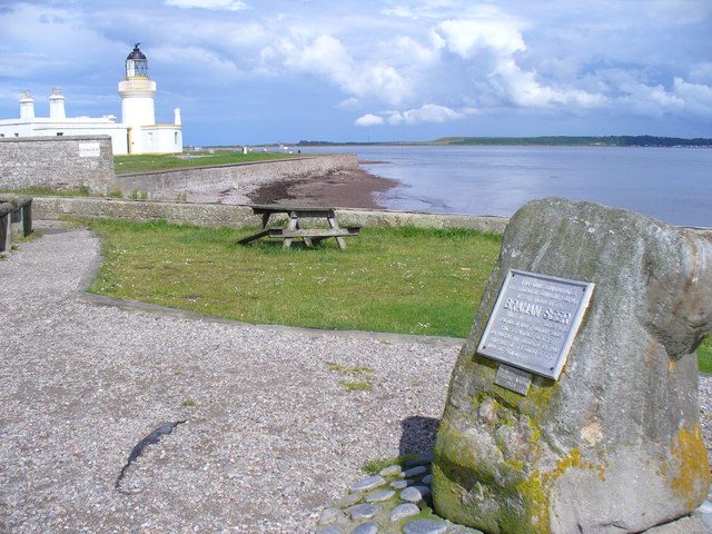 Chanonry Point lighthouse and the Brahan Seer memorial stone on the Black Isle