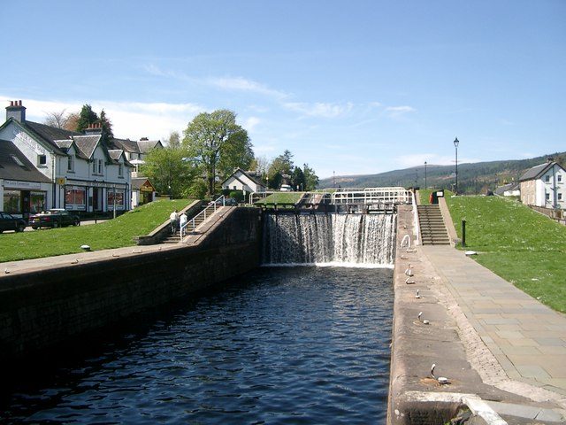 The lock flight on the Caledonian Canal at Fort Augustus, at the southern end of Loch Ness