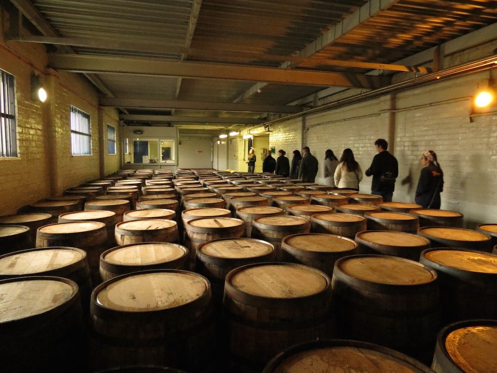 Casks in a warehouse at Deanston Distillery near Doune Castle