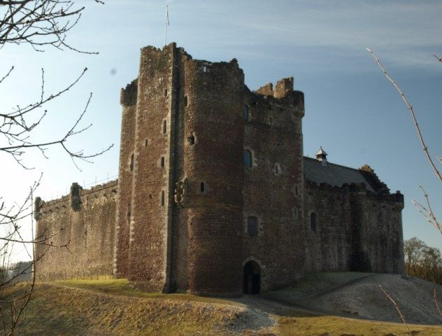 The keep-gatehouse at Doune Castle on a clear winter afternoon