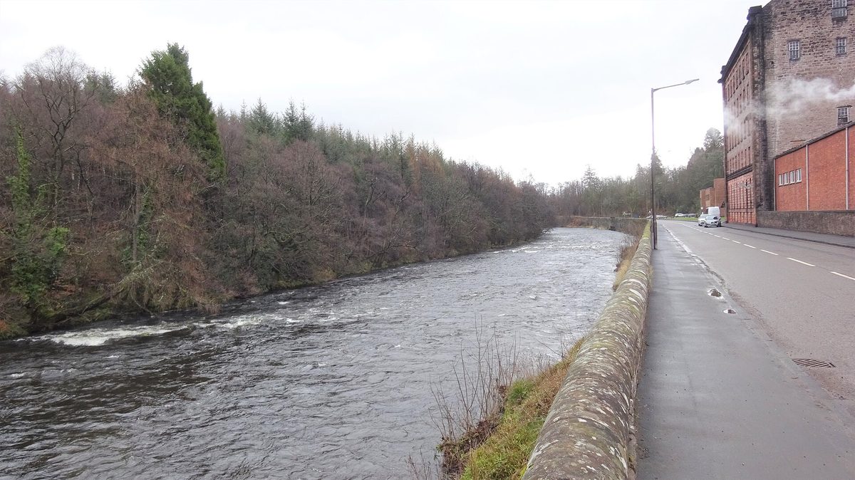 The River Teith running past the old mill at Deanston, a mile from Doune Castle