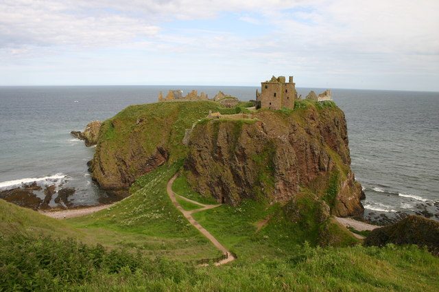 Dunnottar Castle on its conglomerate rock with the North Sea on three sides