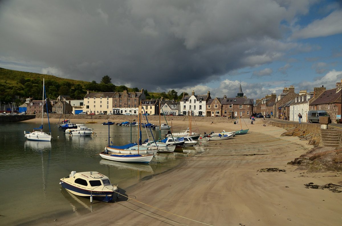 Boats in Stonehaven harbour, the starting point for the coastal walk to Dunnottar Castle