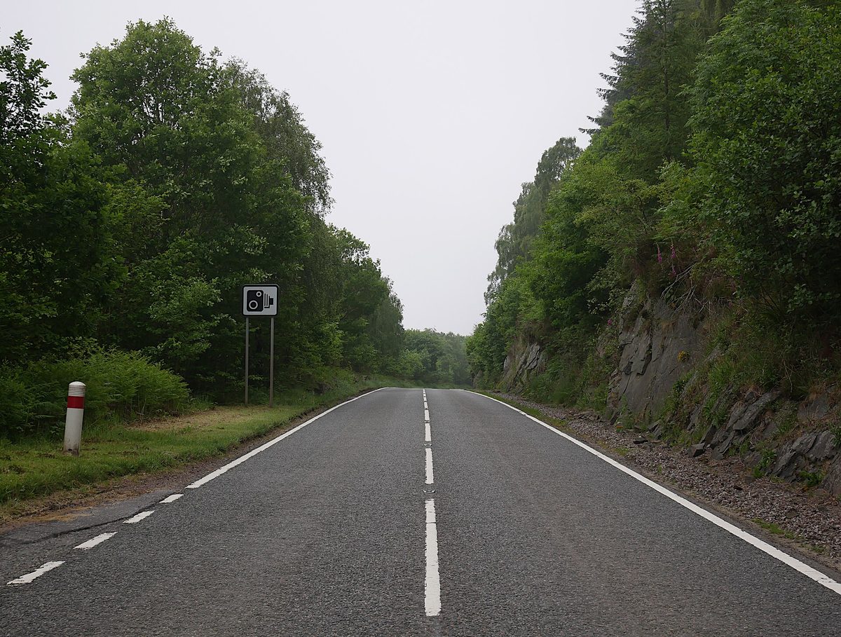 The A82 along the north shore of Loch Ness, screened by trees for long stretches