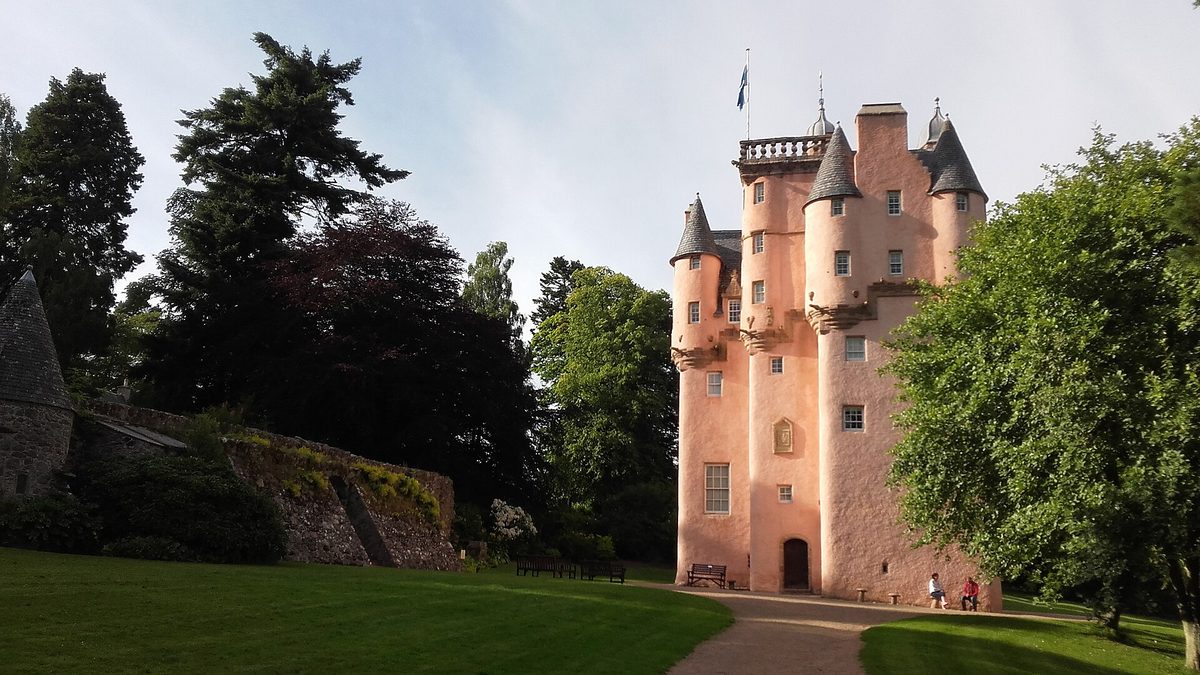Pink harled Craigievar Castle on the Aberdeenshire Castle Trail