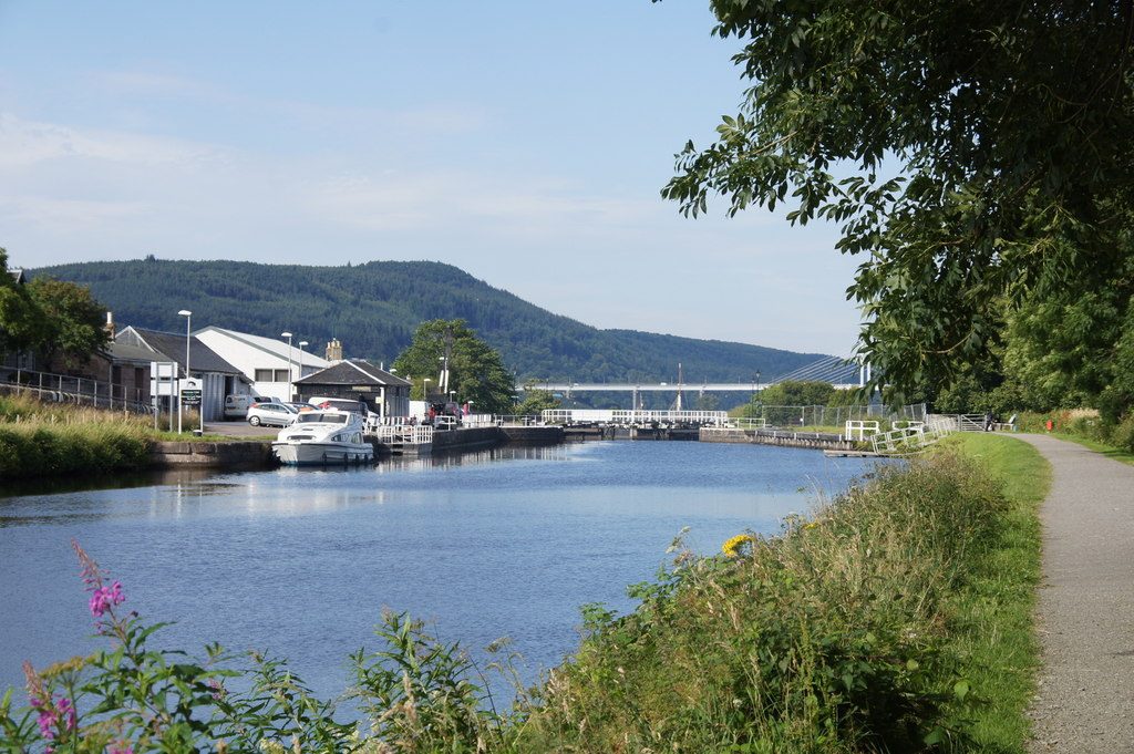 The towpath approaching Muirtown Locks on the Caledonian Canal at Inverness