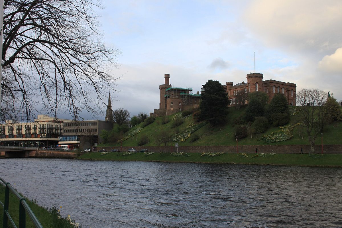 Inverness Castle in red sandstone above the River Ness, home of the Inverness Castle Experience