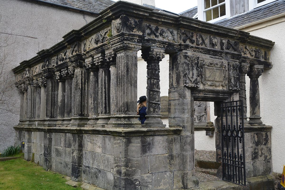 A carved stone mausoleum in the kirkyard of the Old High Church, Inverness