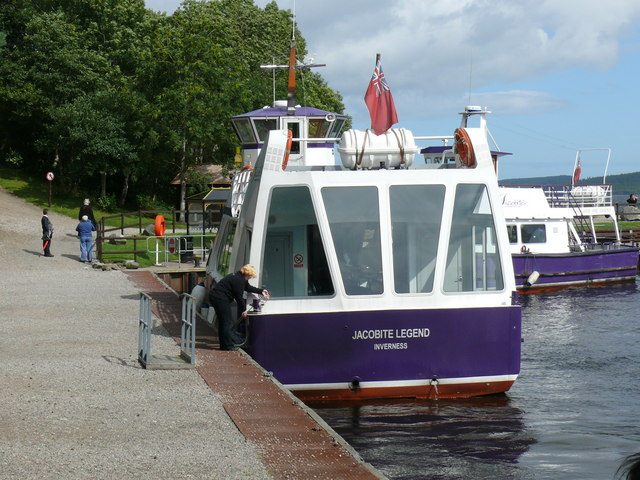 A Loch Ness cruise boat at its jetty near Inverness